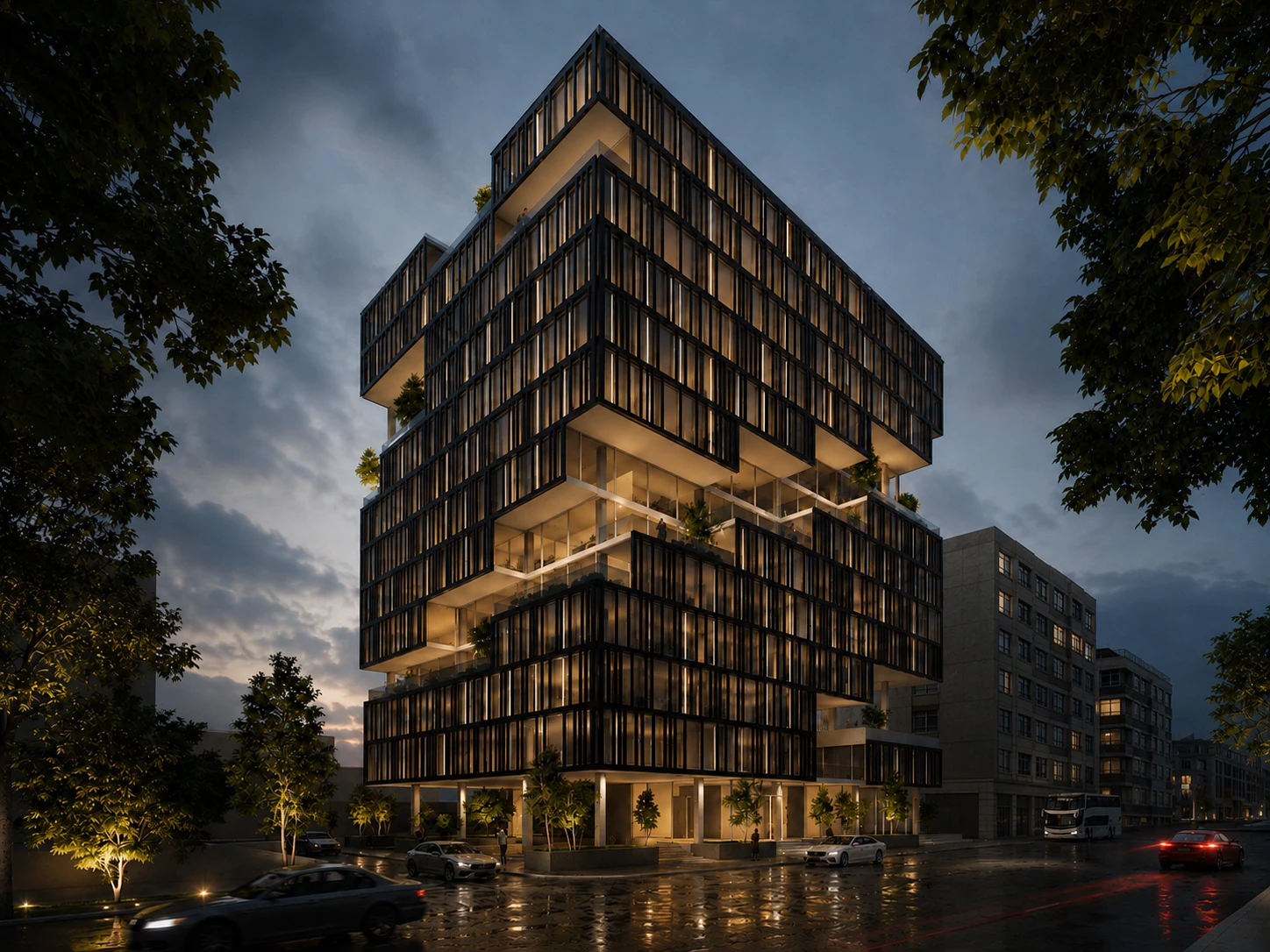Night exterior — main façade